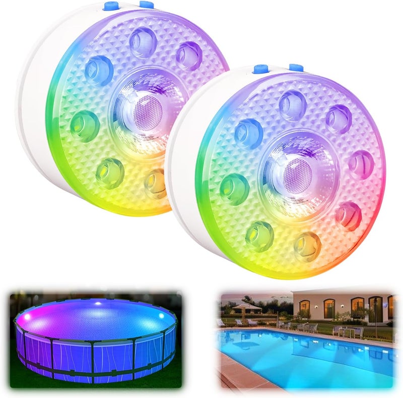 idyl light أضواء بركة السباحة تحت الماء للمسابح فوق الأرض وتحت الأرض مع مؤقت عن بُعد، أضواء LED RGB مغناطيسية قابلة للشحن 16 لون 9 أوضاع للحمامات الساخنة، النوافير - 2 عبوة - Image 1